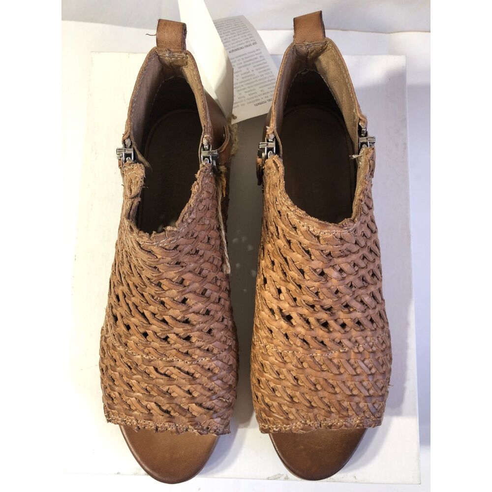NWT Sundance Asheville Woven Leather Open Peep Toe Ankle Booties Rust 36 US 6